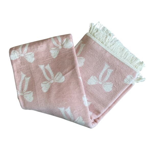 Docofil Pink & White Bow Reversible Throw Blanket Made in Portugal 51" x67' NEW - Picture 9 of 10